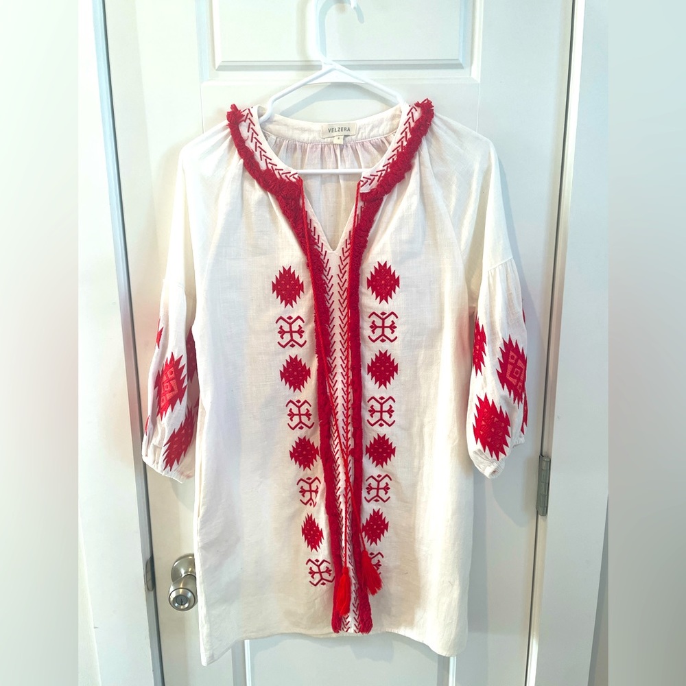 Velzera dress with tassels: white and red size Small